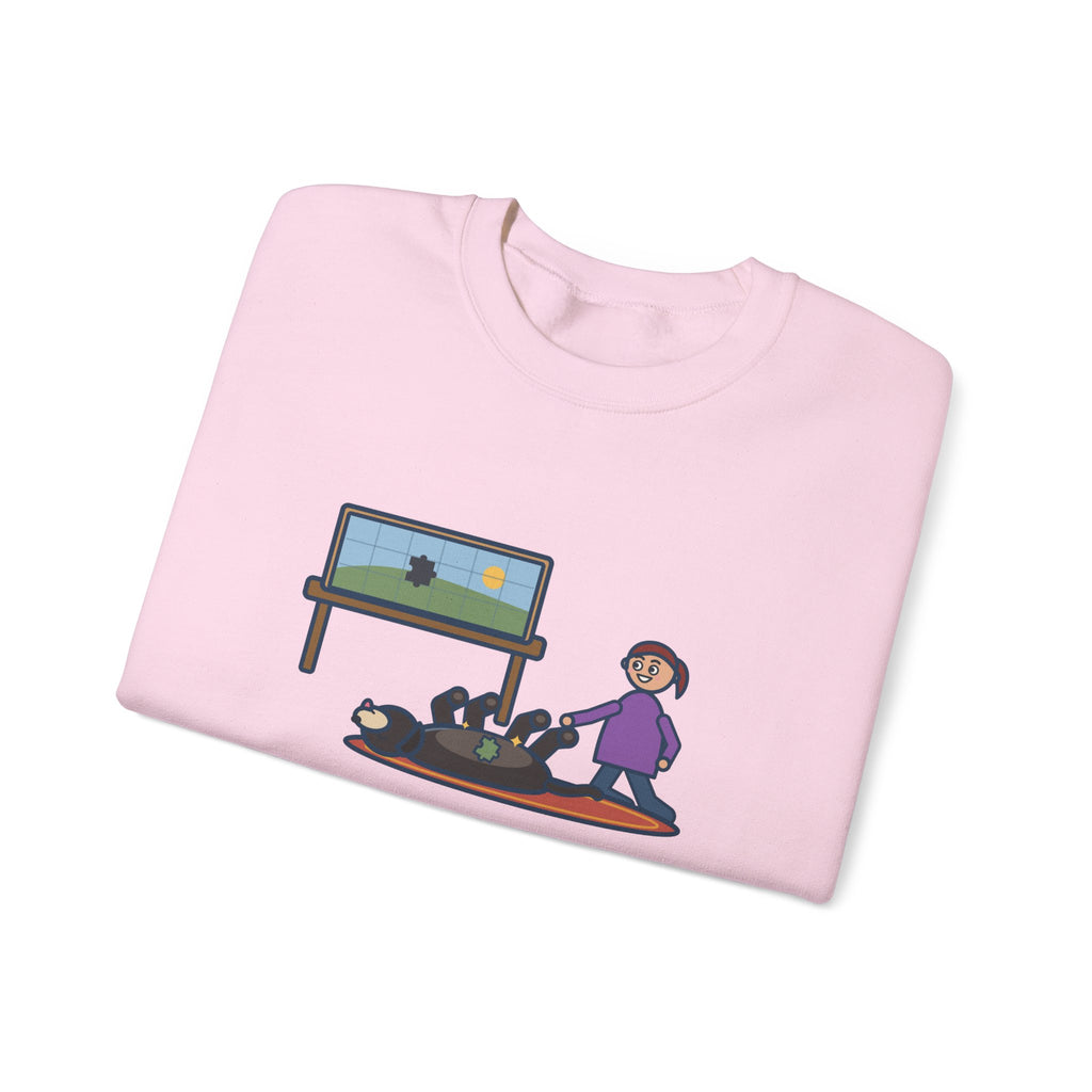 Thousand-Piece Puzzle, Found the Last Piece Under the Dog Sweatshirt, Funny Jigsaw Puzzle Crewneck with Belly-Up Dog