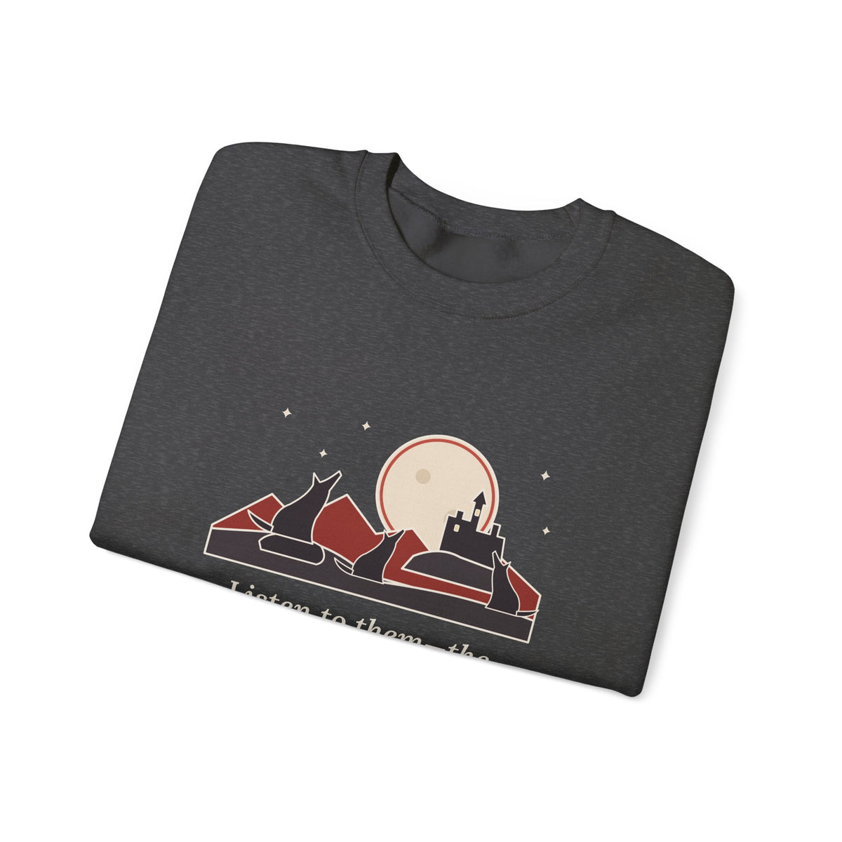 The Children of the Night Sweatshirt, Gothic Bram Stoker Quote Crewneck with Wolves and Red Moon