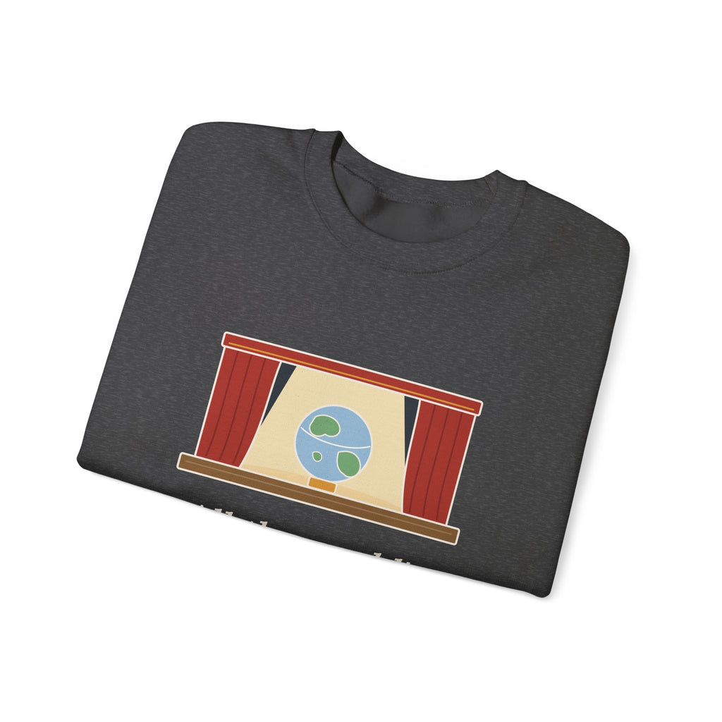All the World's a Stage Sweatshirt, Theatre Shakespeare Quote Crewneck with Globe on Stage