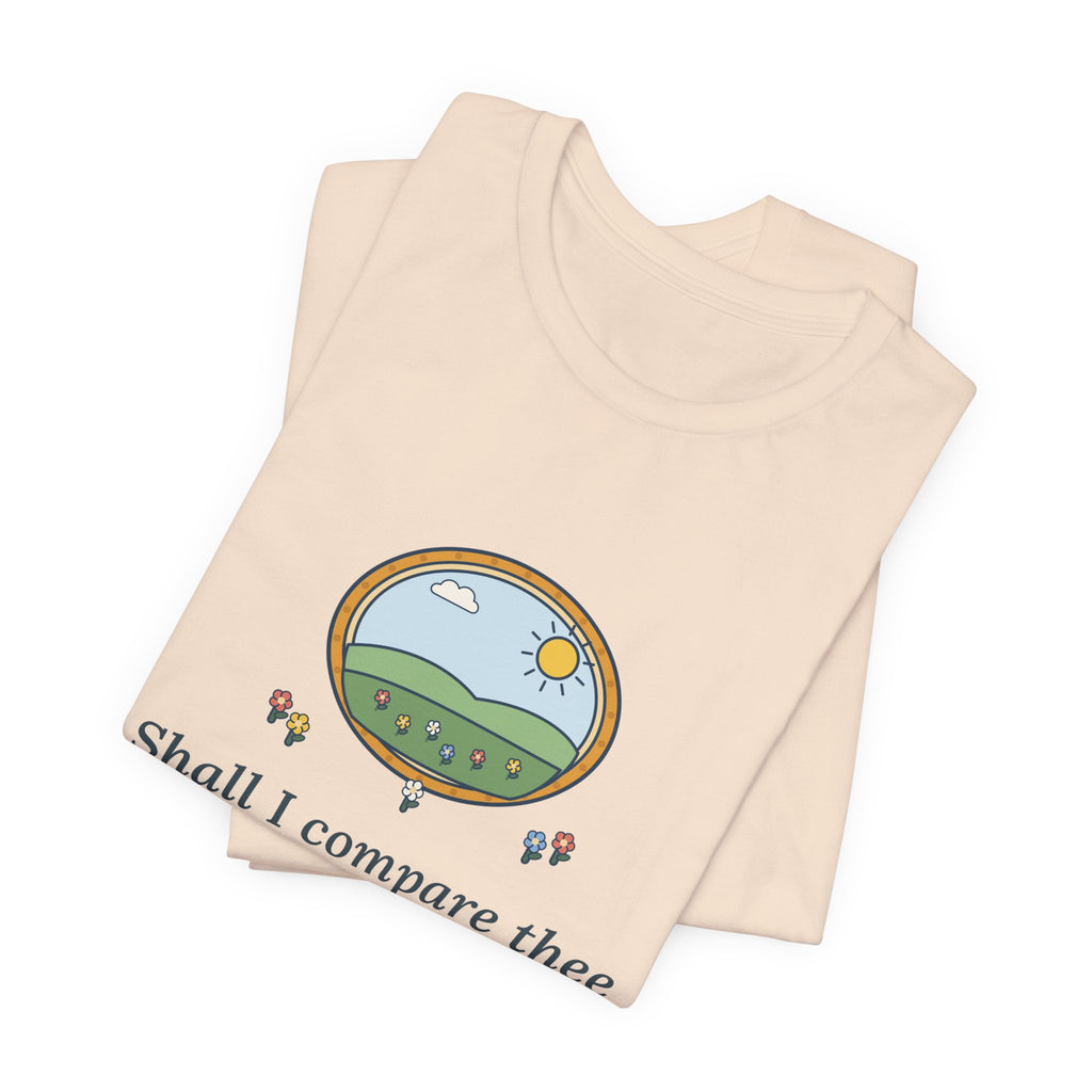 Shakespeare Quote T-Shirt, Shall I Compare Thee to a Summer's Day, Love Framed Meadow Tee