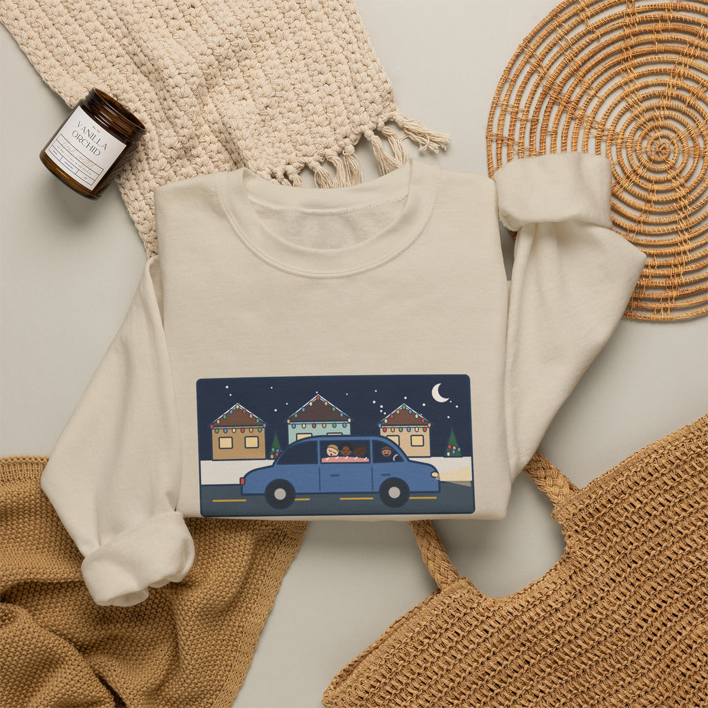 Christmas Lights Sweatshirt, Drove the Kids Around to See Them, All Three Asleep by the Second Street, Funny Night Drive Crewneck