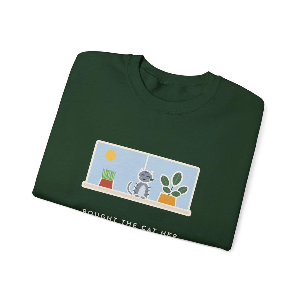 Cat Grass Sweatshirt, Bought Her Own Pot, She Ate the Houseplant Instead, Funny Windowsill Crewneck