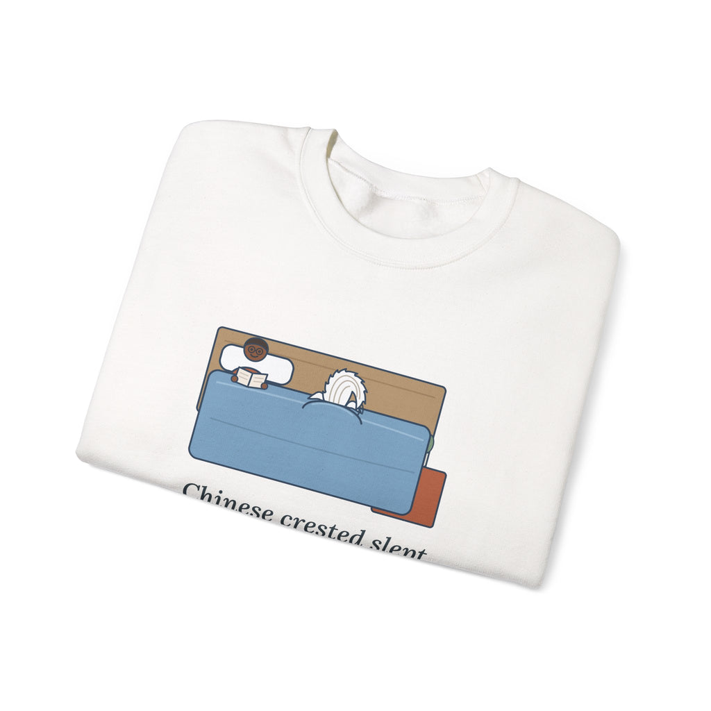 Chinese Crested Crewneck Sweatshirt - Cozy Dog Under the Comforter, Crest Showing