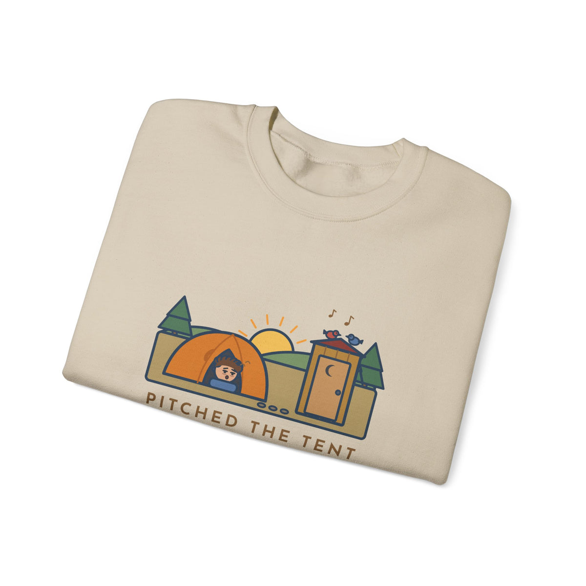 Pitched the Tent in the Dark Sweatshirt, Funny Camping Crewneck with Outhouse View
