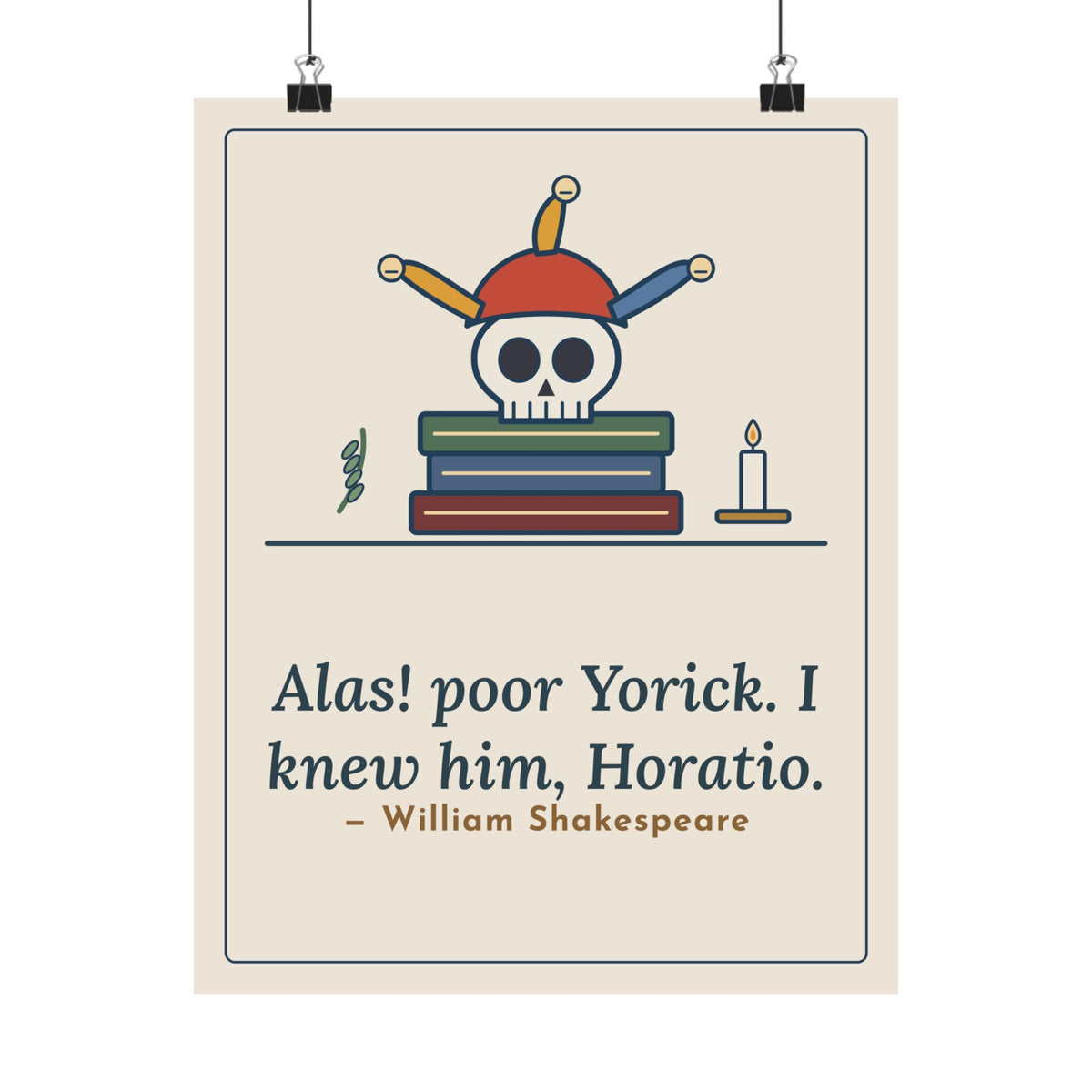 Shakespeare Quote Poster, Alas, Poor Yorick, Gothic Jester Skull Wall Art