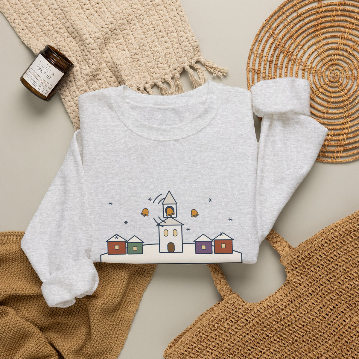 I Heard the Bells on Christmas Day Sweatshirt, Christmas Longfellow Quote Crewneck with Village Bell Tower