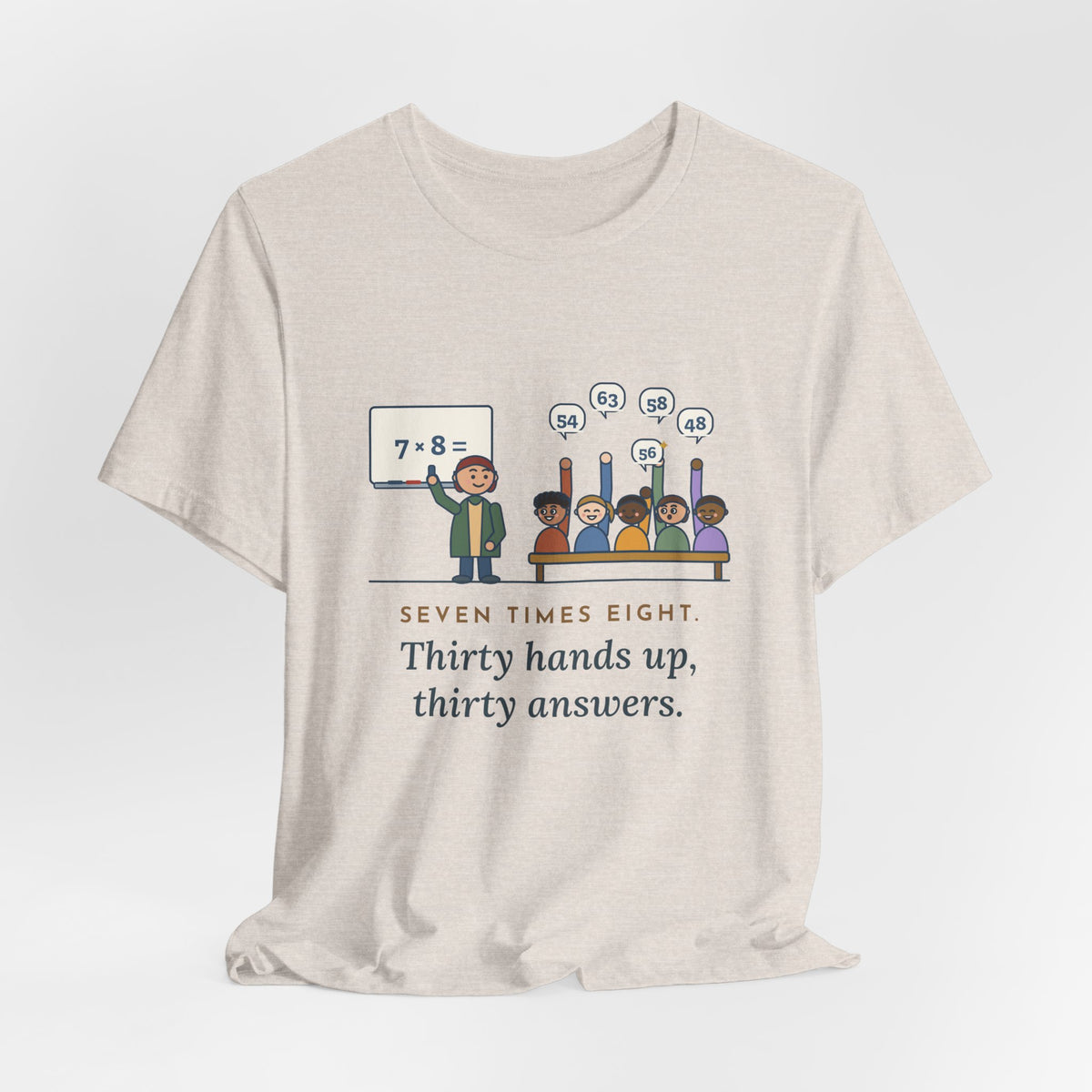 4th Grade Teacher T-Shirt - Seven Times Eight. Thirty Hands Up, Thirty Answers.