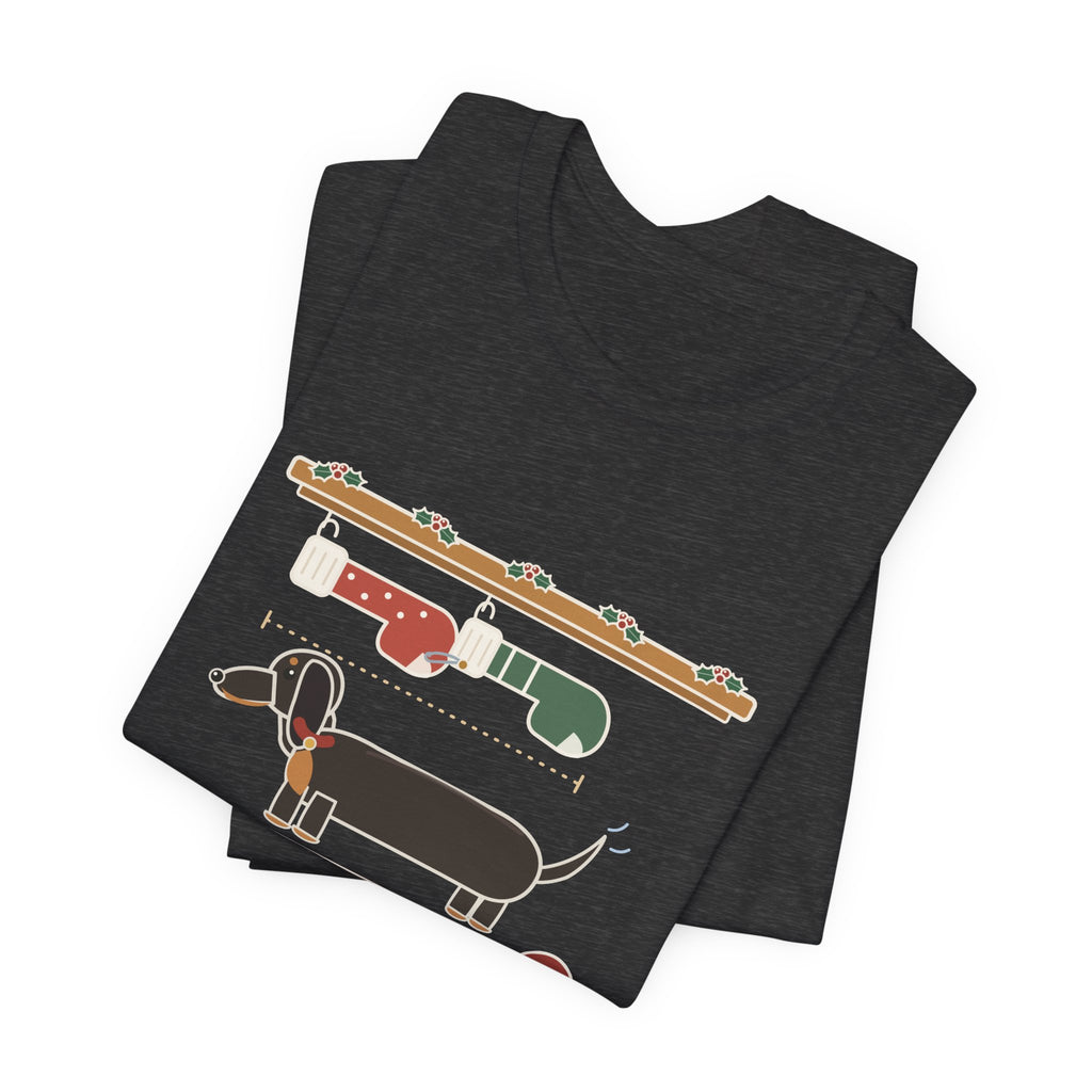 Dachshund Christmas T-Shirt - I Need Two Stockings, End to End Funny Doxie Tee