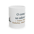 Oakeley Quote Mug, O Come, Let Us Adore him, Christmas Woodcut Manger Coffee Mug 11oz