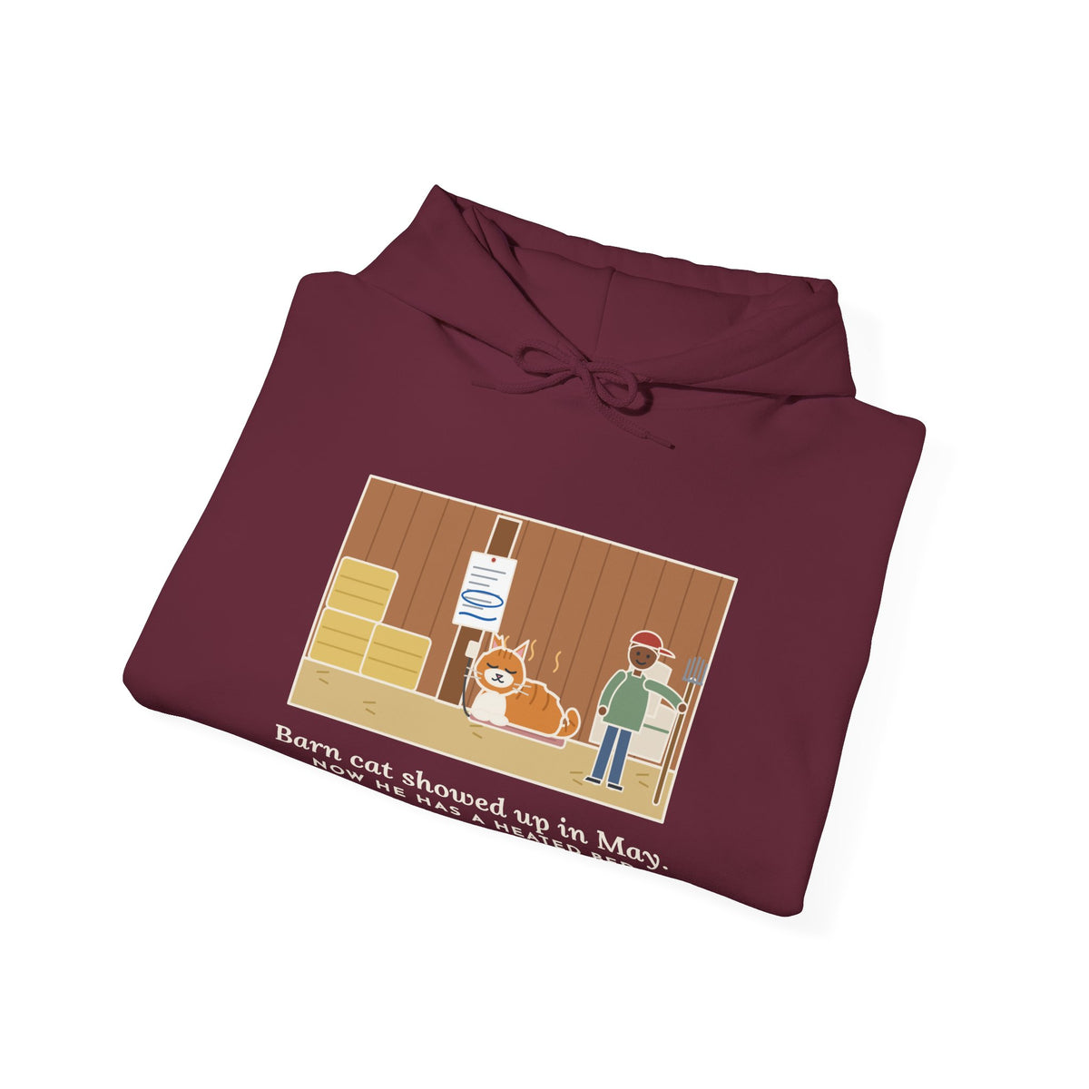Funny Barn Cat Hoodie, Showed Up in May, Now He Has a Heated Bed and His Name on the Feed Bill