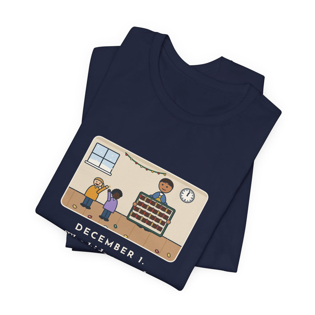 Funny Countdown Calendar T-Shirt, December 1, the Kids Opened All Twenty-Four Little Doors by Lunch, December Kitchen Tee
