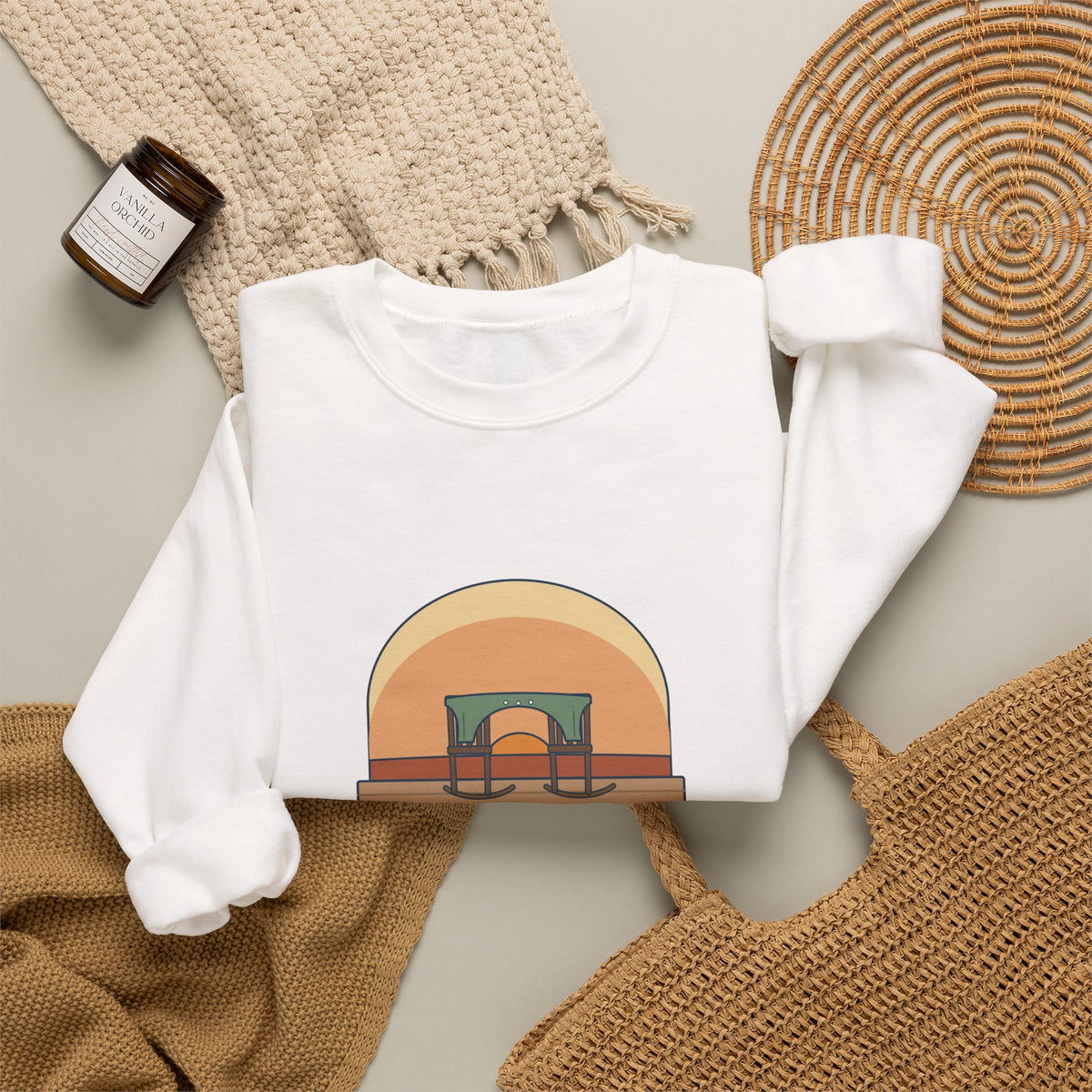 Grow Old Along with Me Sweatshirt, Anniversary Browning Quote Crewneck with Porch Rocking Chairs