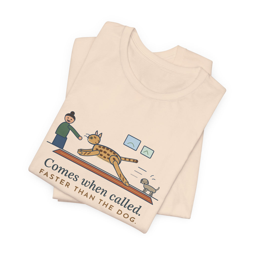 Ocicat T-Shirt - Comes When Called, Faster Than the Dog Funny Cat Tee