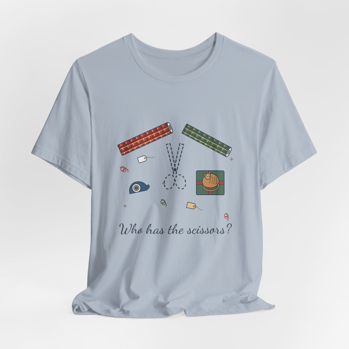 Funny Christmas T-Shirt - Who Has the Scissors? Gift Wrapping Tee