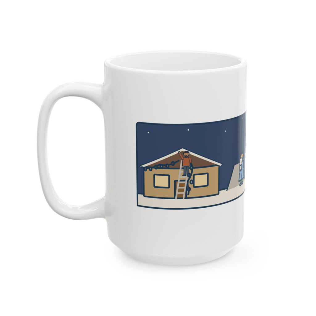 Hung Them on the House, The Neighbor Supervised from His Driveway with Coffee 15oz Mug, Large Funny Christmas Lights Coffee Mug