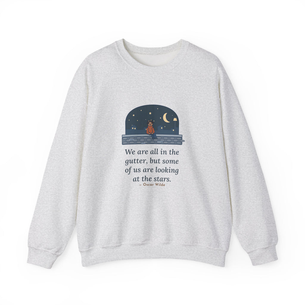 Some of Us Are Looking at the Stars Sweatshirt, Literary Oscar Wilde Quote Crewneck with Stargazer Curb