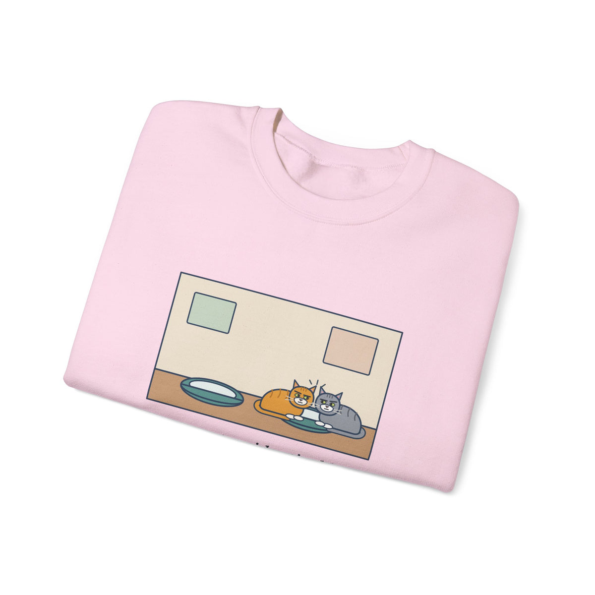 Two Cats Sweatshirt, Two Identical Beds, Both Cram into the Same One and Glare, Funny Bed Standoff Crewneck