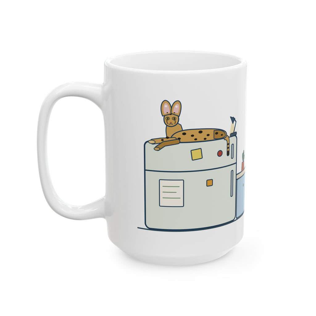 Large Savannah Cat Mug 15oz - Top of the Fridge Is Savannah Cat Headquarters, Cat Lover Coffee Mug