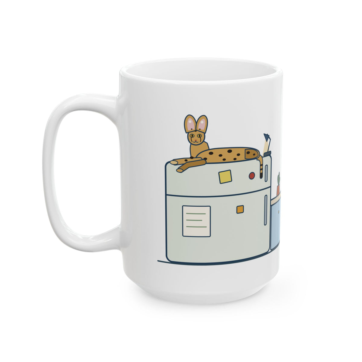 Large Savannah Cat Mug 15oz - Top of the Fridge Is Savannah Cat Headquarters, Cat Lover Coffee Mug