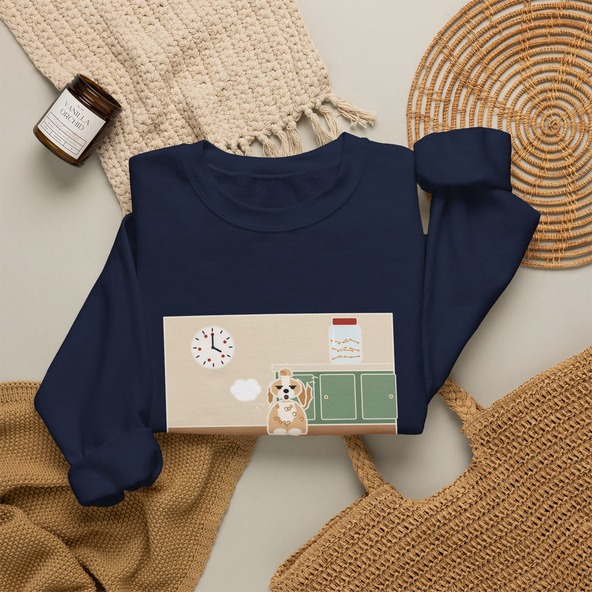 Shih-Poo Sweatshirt, Sits by the Treat Jar and Sighs Loudly Every Eleven Minutes, Funny Treat Jar Vigil Crewneck