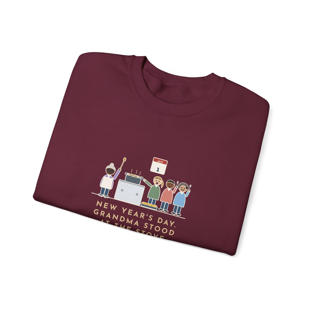 New Year's Day Sweatshirt, Grandma Stood at the Stove Until Everyone Ate a Spoonful of Peas for Luck, Funny Southern Kitchen Crewneck