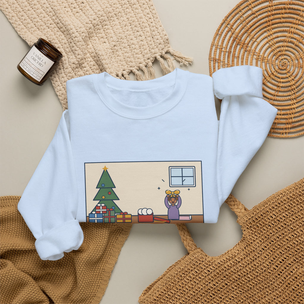 Christmas Morning Sweatshirt, The Toddler Opened One Gift and Spent an Hour with the Bow, Funny Shiny Bow Crewneck