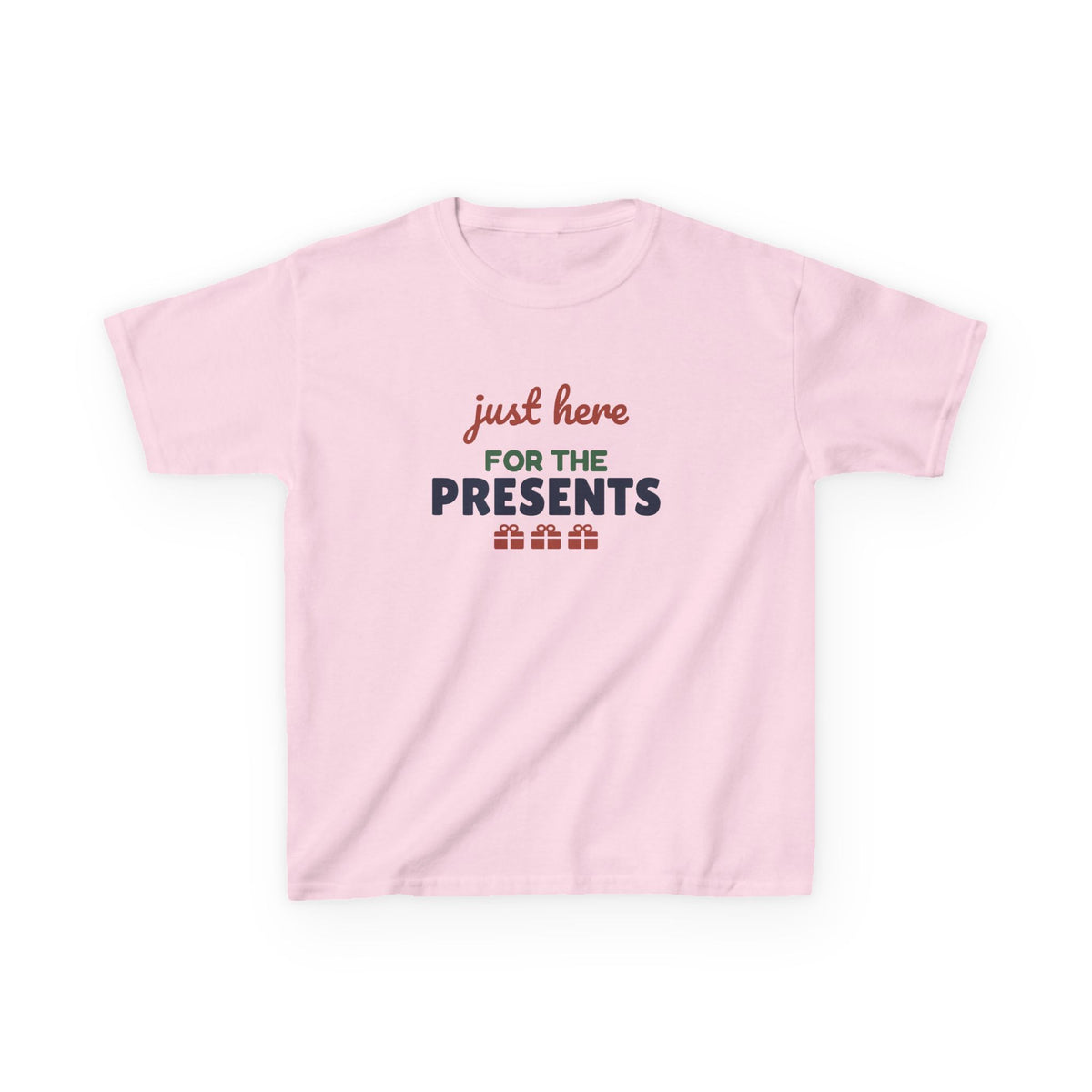 Just Here for the Presents Youth T-Shirt, Funny Christmas Kids Tee