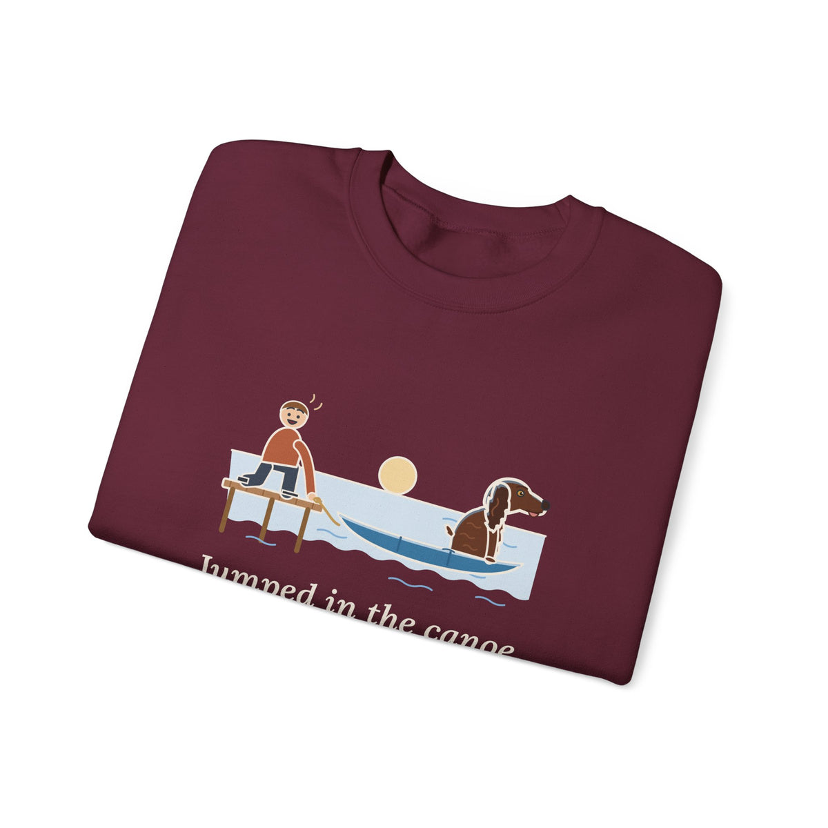 Boykin Spaniel Crewneck Sweatshirt - Seated in the Canoe Before the Rope Came Off