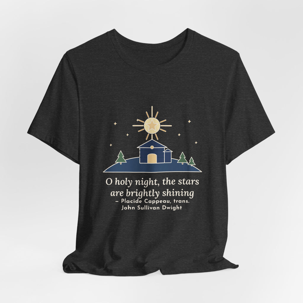 Cappeau Quote T-Shirt, The Stars Are Brightly Shining, Christmas Star over Stable Tee