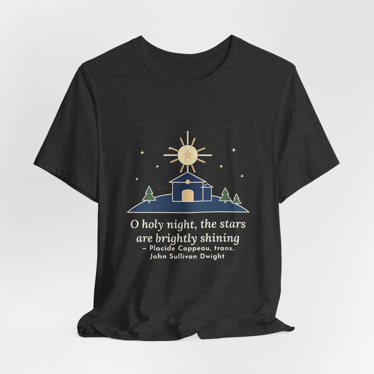 Cappeau Quote T-Shirt, The Stars Are Brightly Shining, Christmas Star over Stable Tee