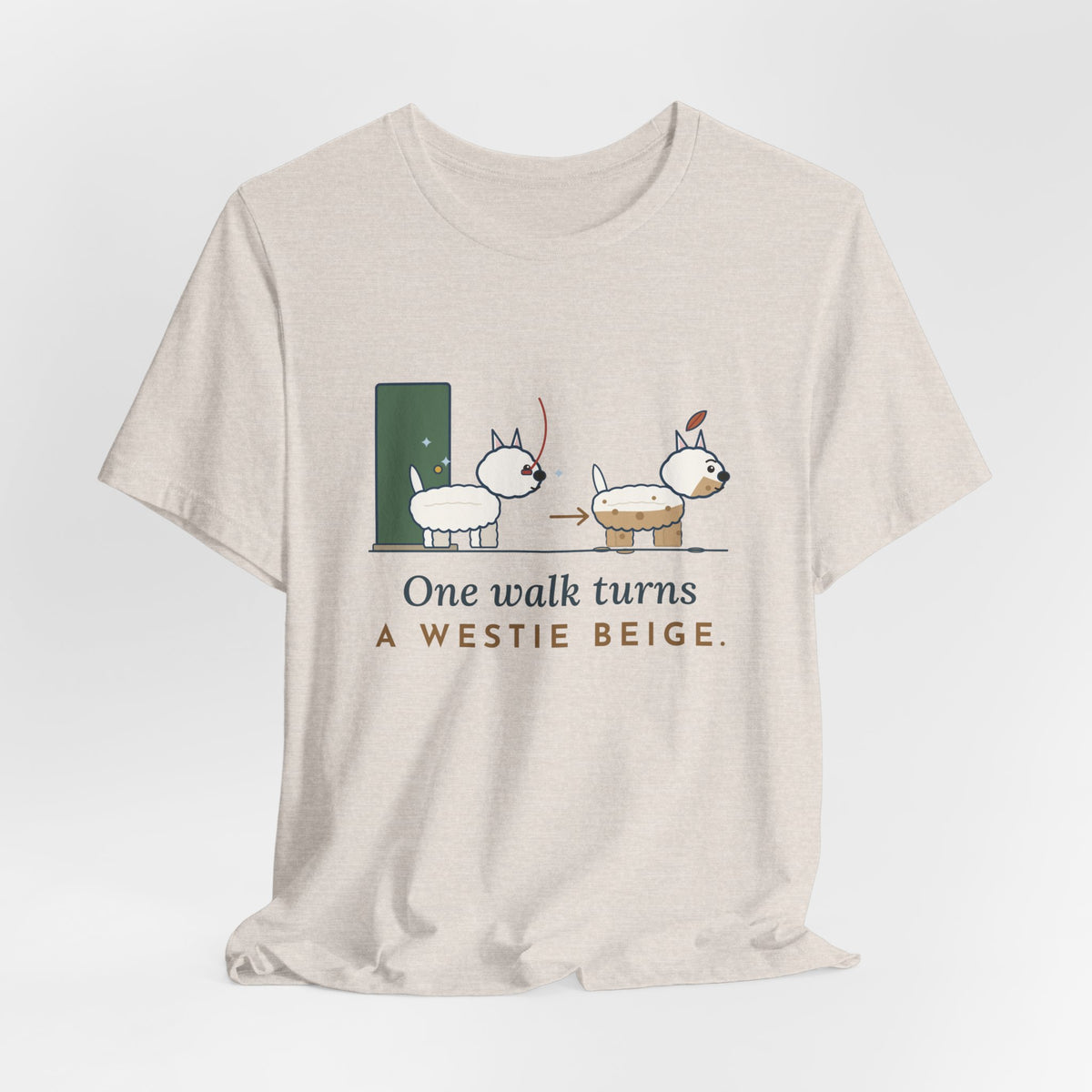 Westie T-Shirt - One Walk Turns a Westie Beige, Funny West Highland Terrier Owner Tee