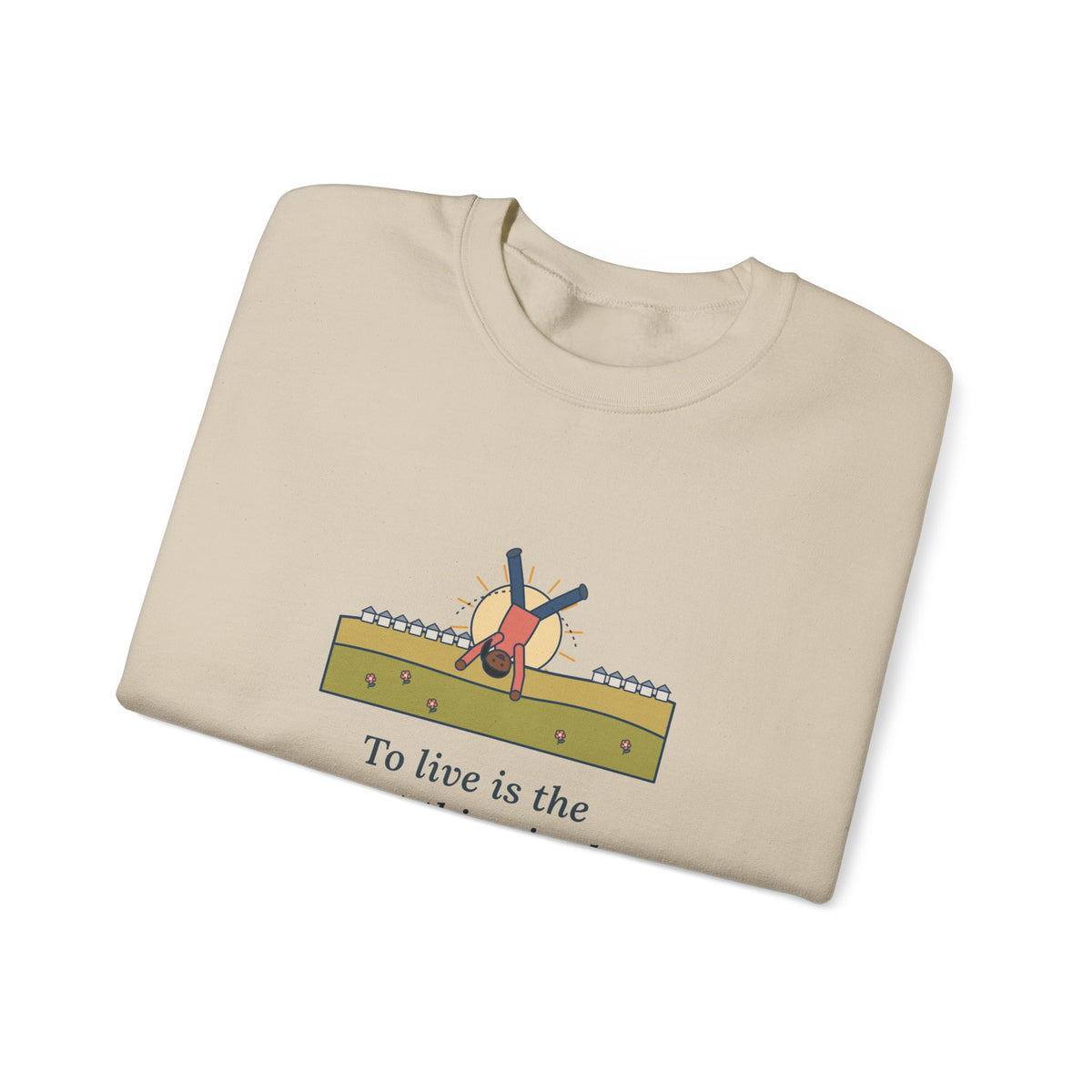 To Live Is the Rarest Thing in the World Sweatshirt, Literary Oscar Wilde Quote Crewneck with Cartwheel Meadow