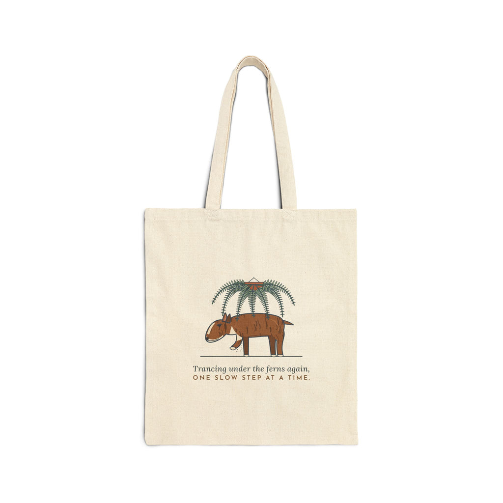 Bull Terrier Tote Bag - Trancing Under the Ferns Again Plant and Dog Lover Canvas Tote