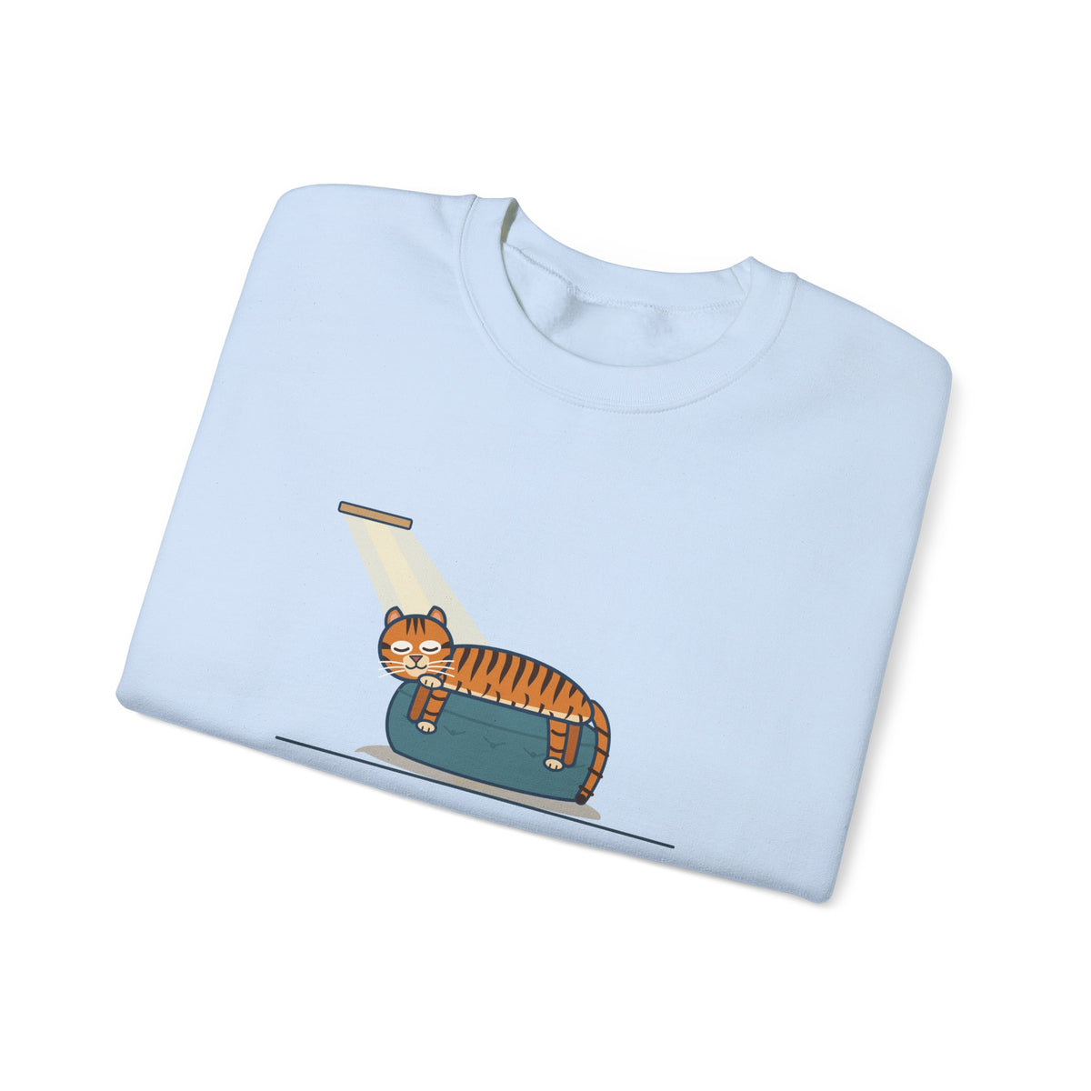 Tiger-Striped Cat Crewneck Sweatshirt - Sprawled on the Ottoman Like a Tiger on a Sun Rock Cat Gift