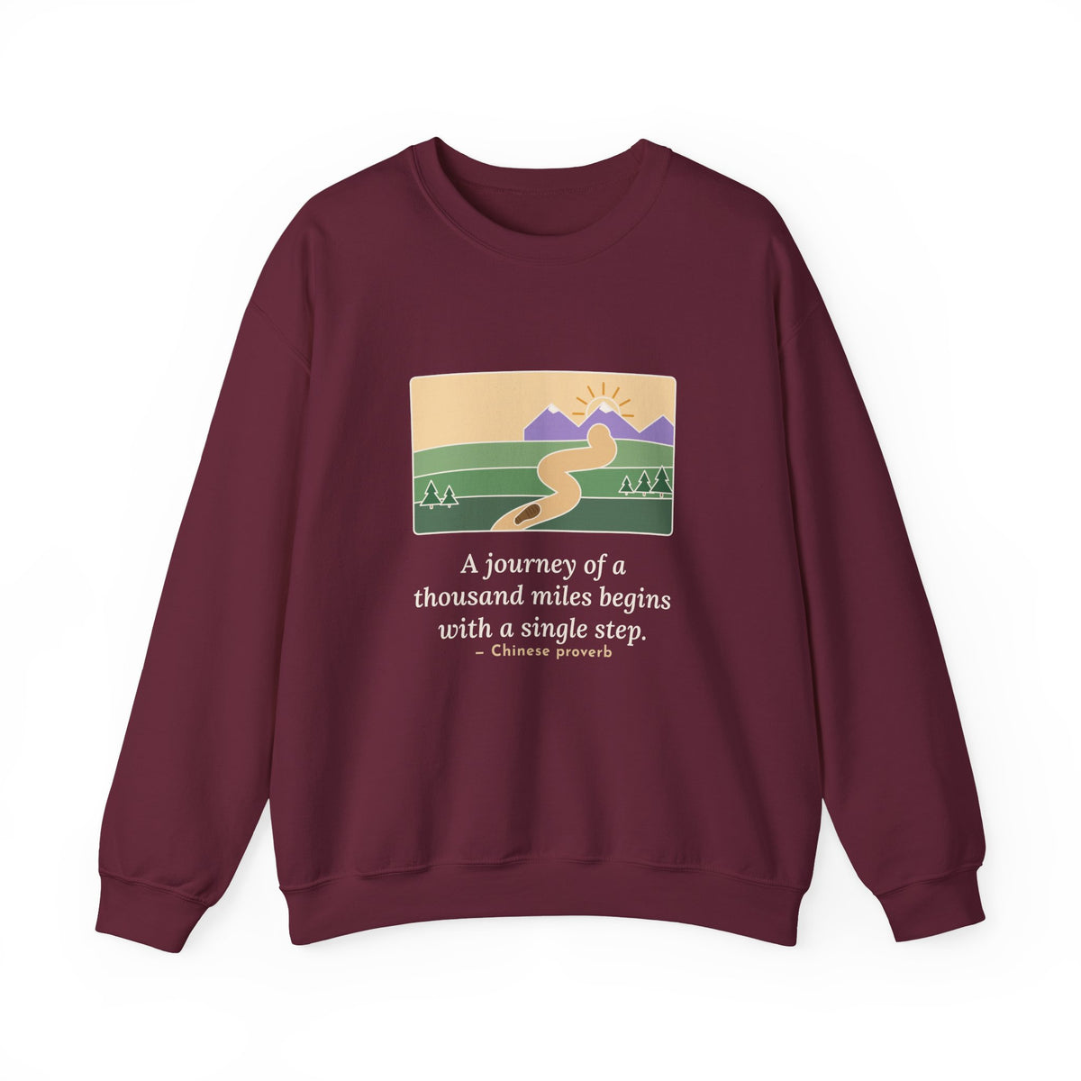 A Journey of a Thousand Miles Begins With a Single Step Sweatshirt, Wisdom Proverb Crewneck, Winding Road