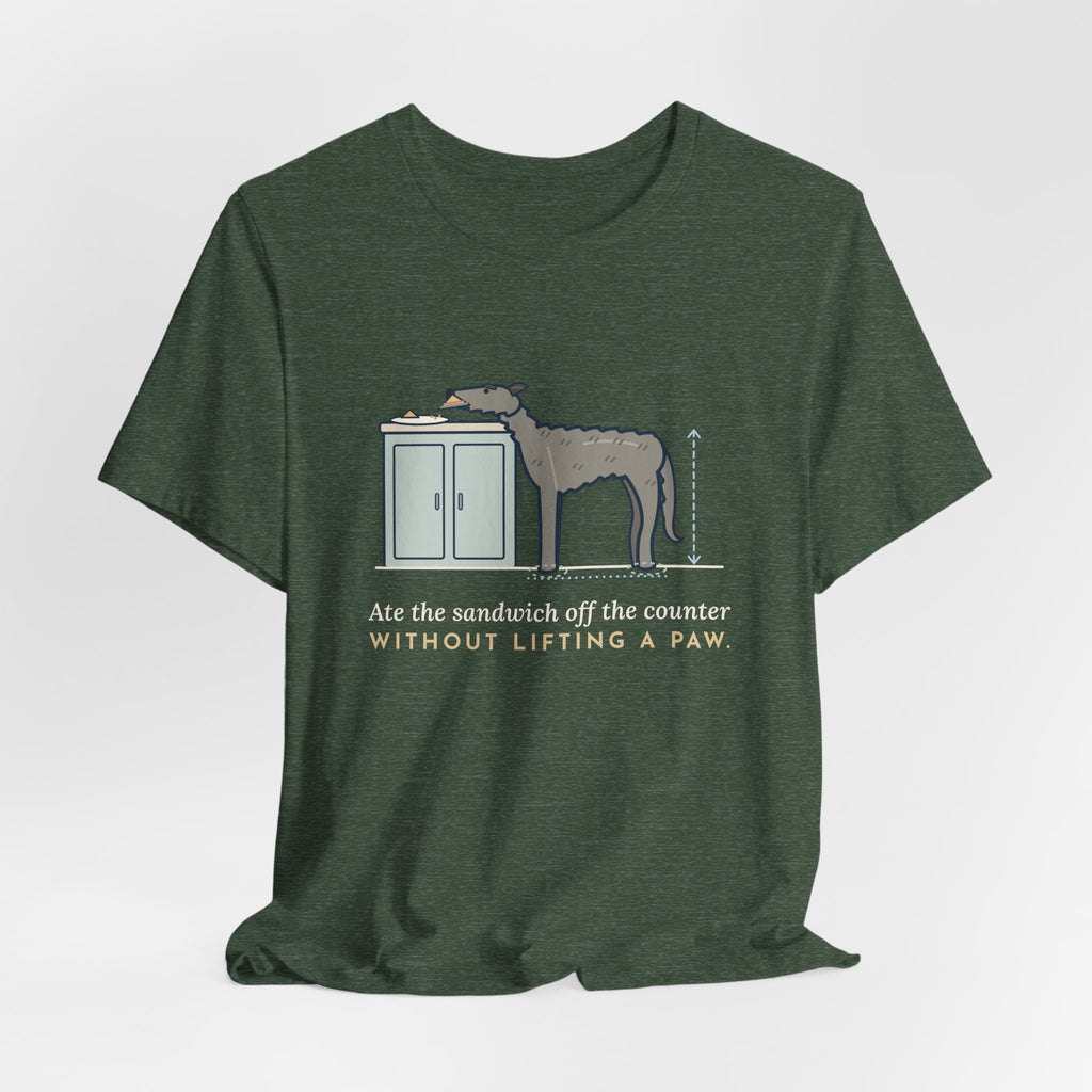 Irish Wolfhound T-Shirt - Ate the Sandwich Off the Counter Without Lifting a Paw Giant Dog Tee