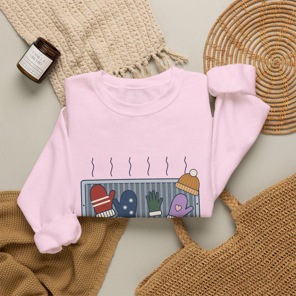 Snow Day Crewneck Sweatshirt - Mittens Drying on Every Vent Winter Sweatshirt