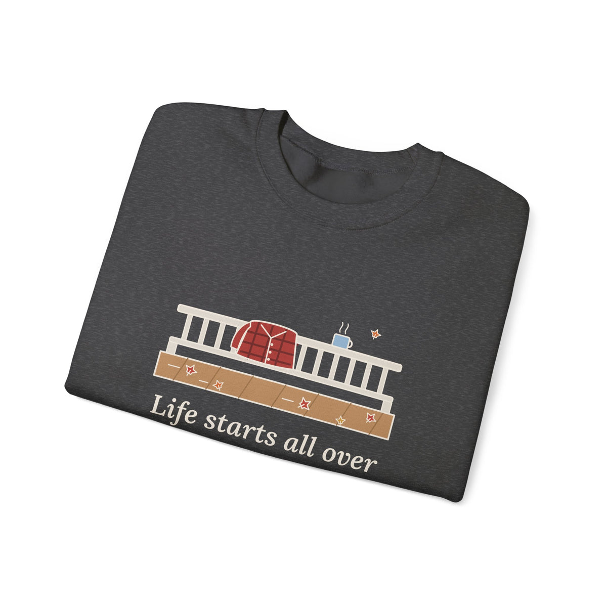 Life Starts All Over Again When It Gets Crisp Sweatshirt, Fall Fitzgerald Quote Crewneck with Porch Morning