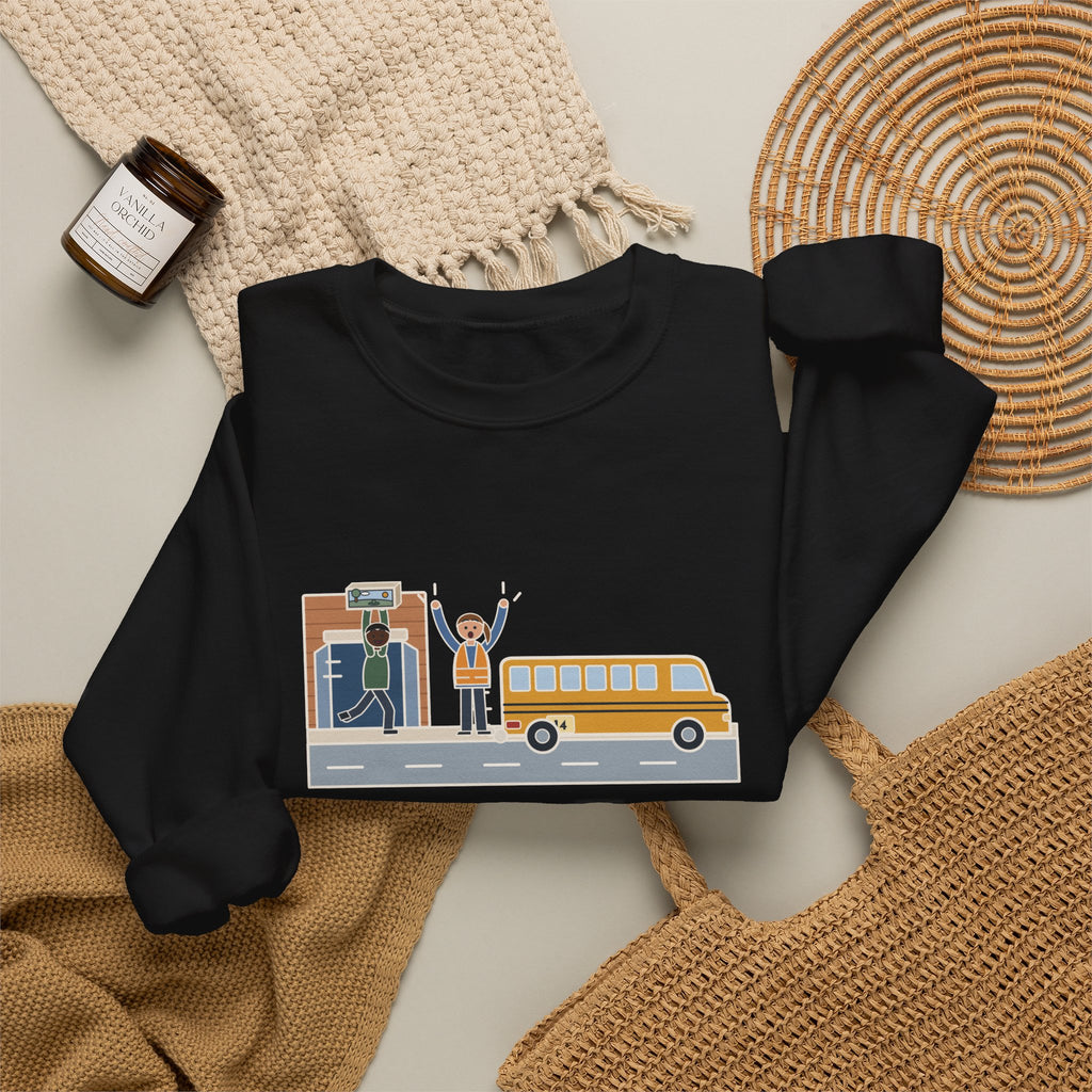 Bus Duty Teacher Crewneck Sweatshirt - Waving Down Bus 14 for the Diorama Kid