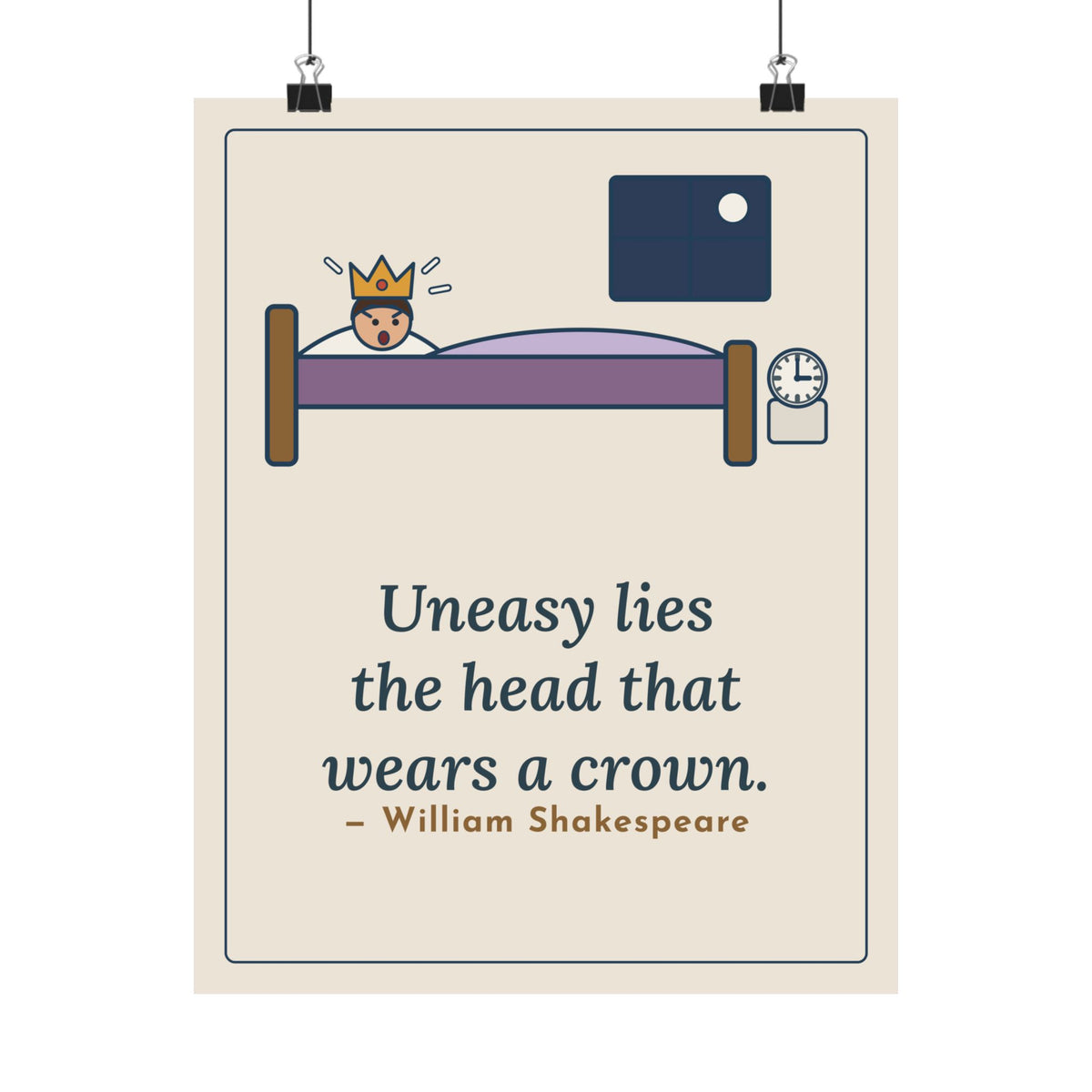 Shakespeare Quote Poster, Uneasy Lies the Head That Wears a Crown, Leadership 3 A.M. Crown Wall Art