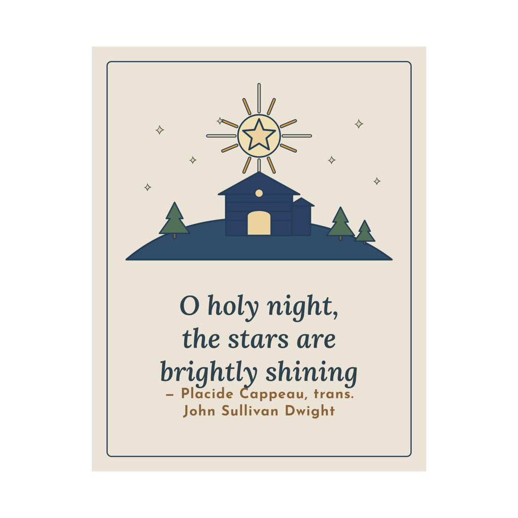 Cappeau Quote Poster, The Stars Are Brightly Shining, Christmas Star over Stable Wall Art