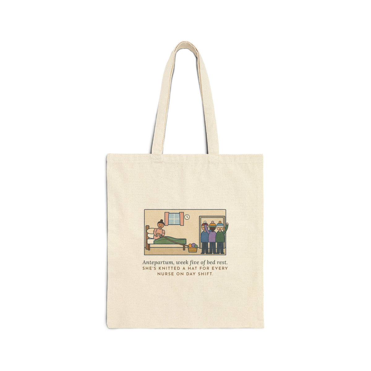 Antepartum Nurse Tote Bag, Week Five of Bed Rest, She Knitted a Hat for Every Nurse on Day Shift, Knitted Hats