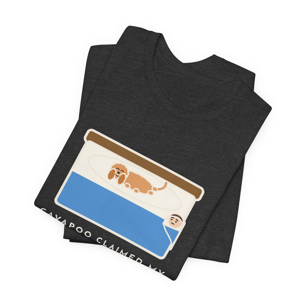 Funny Cavapoo T-Shirt, Claimed My Pillow on Night One, I Sleep on the Corner Now, Big Bed Tee
