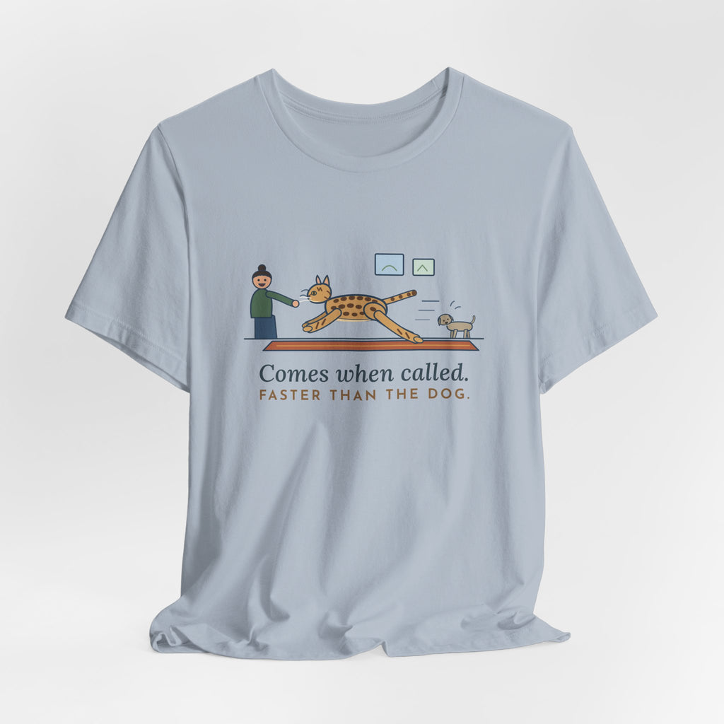 Ocicat T-Shirt - Comes When Called, Faster Than the Dog Funny Cat Tee