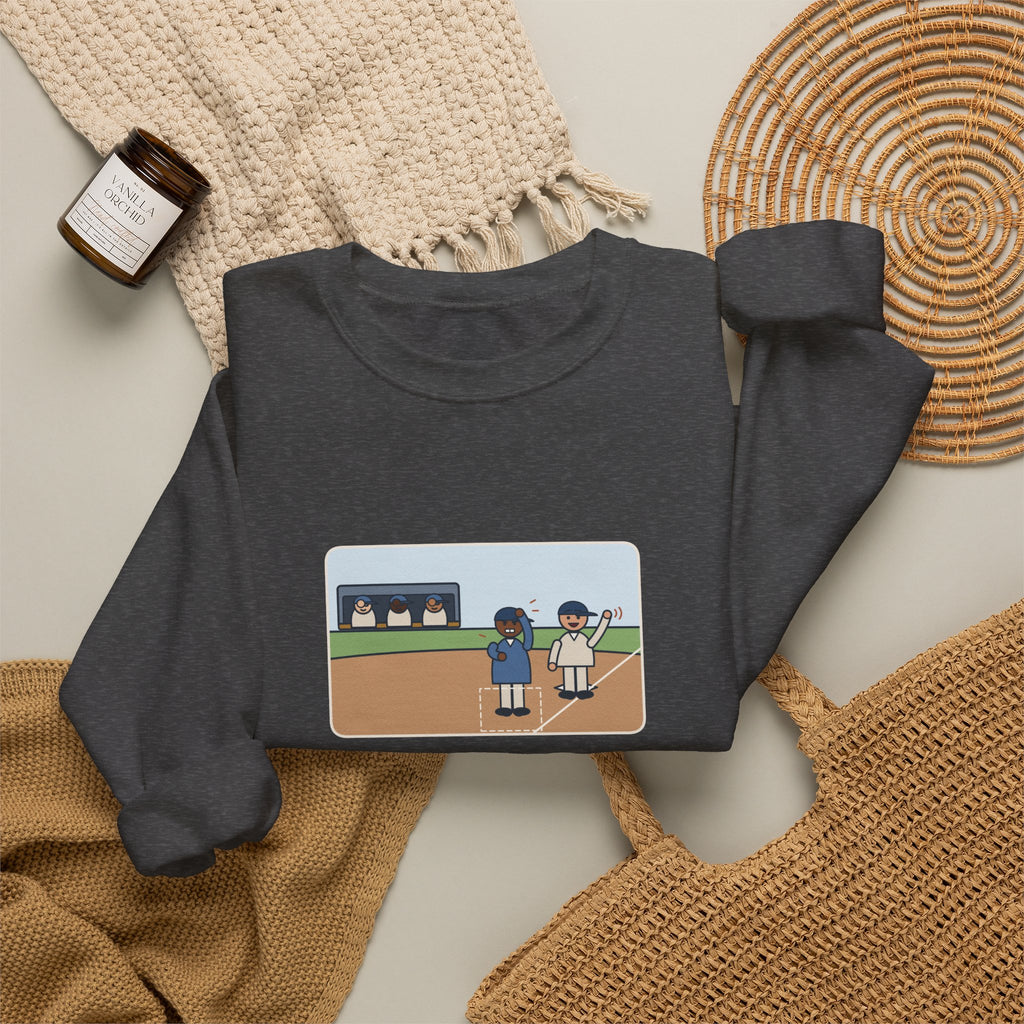 Baseball Coach Sweatshirt, Flashed Fourteen Signs to Third Base, The Runner Waved Back, Funny Third Base Box Crewneck