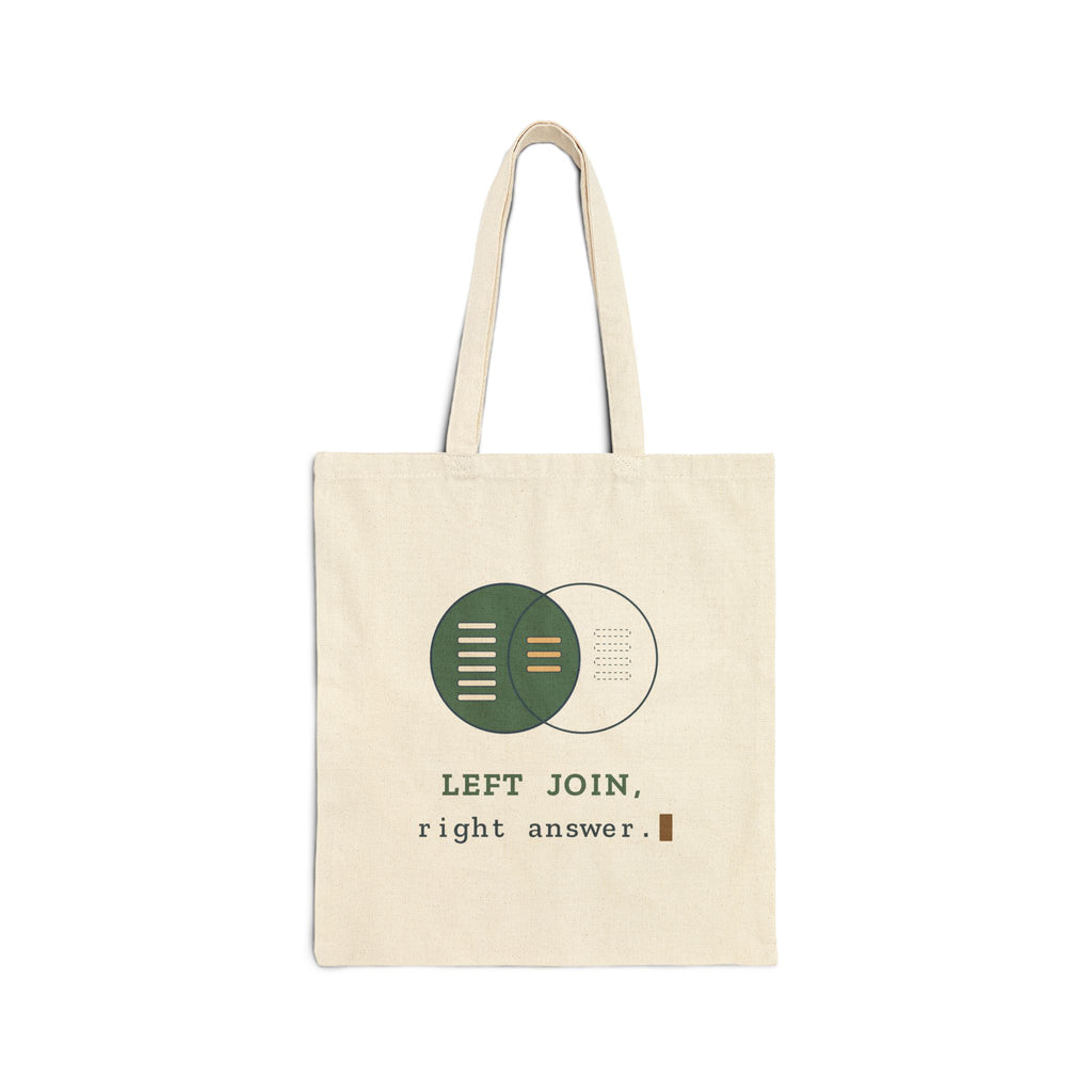 Data Analyst Tote Bag - LEFT JOIN, Right Answer. SQL Humor Laptop and Lunch Tote