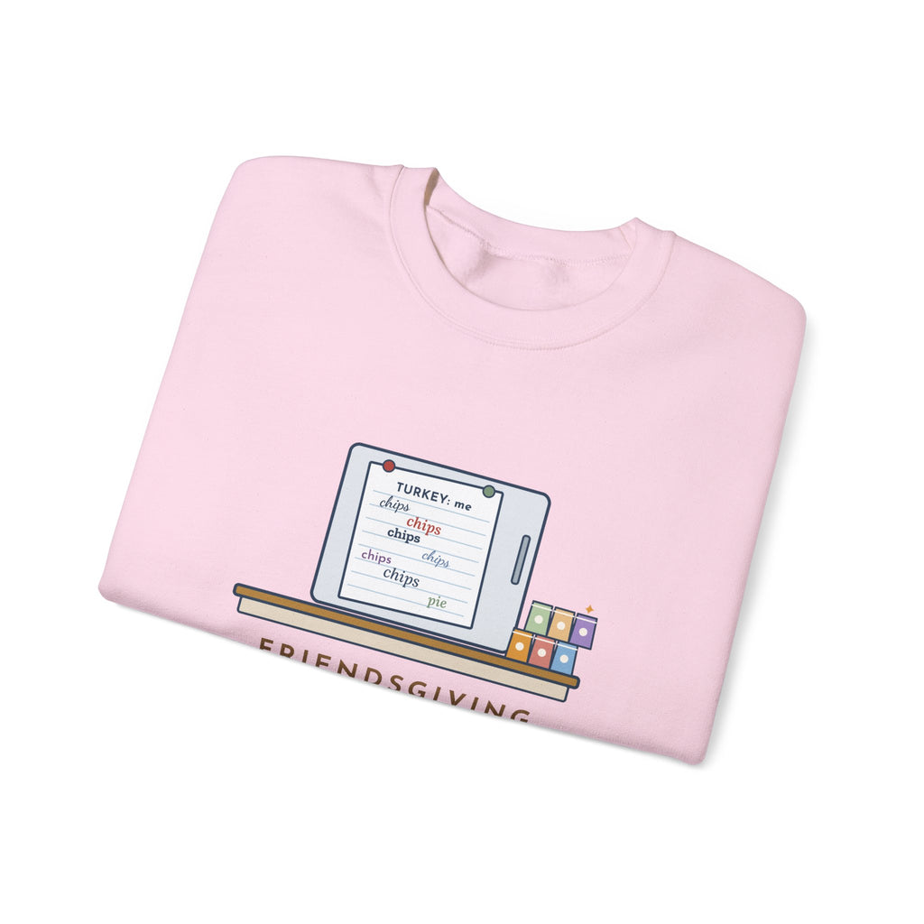Friendsgiving Sweatshirt, Sign-Up Sheet, Eight Guests, Six Wrote Chips, Funny Potluck Sheet Crewneck