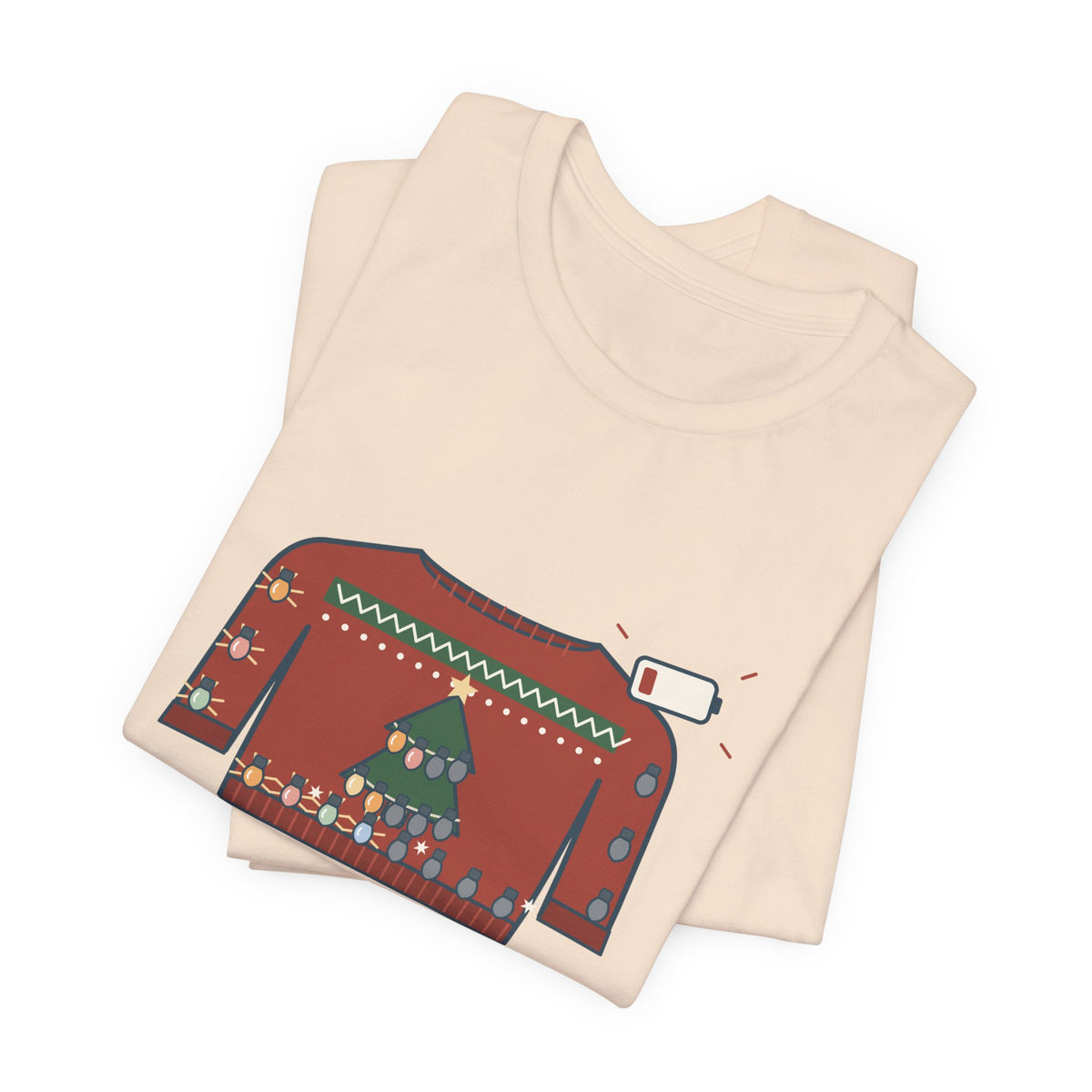 Tacky Sweater Party T-Shirt - Tackiness: 10. Battery Life: 2. Funny Christmas Lights Tee