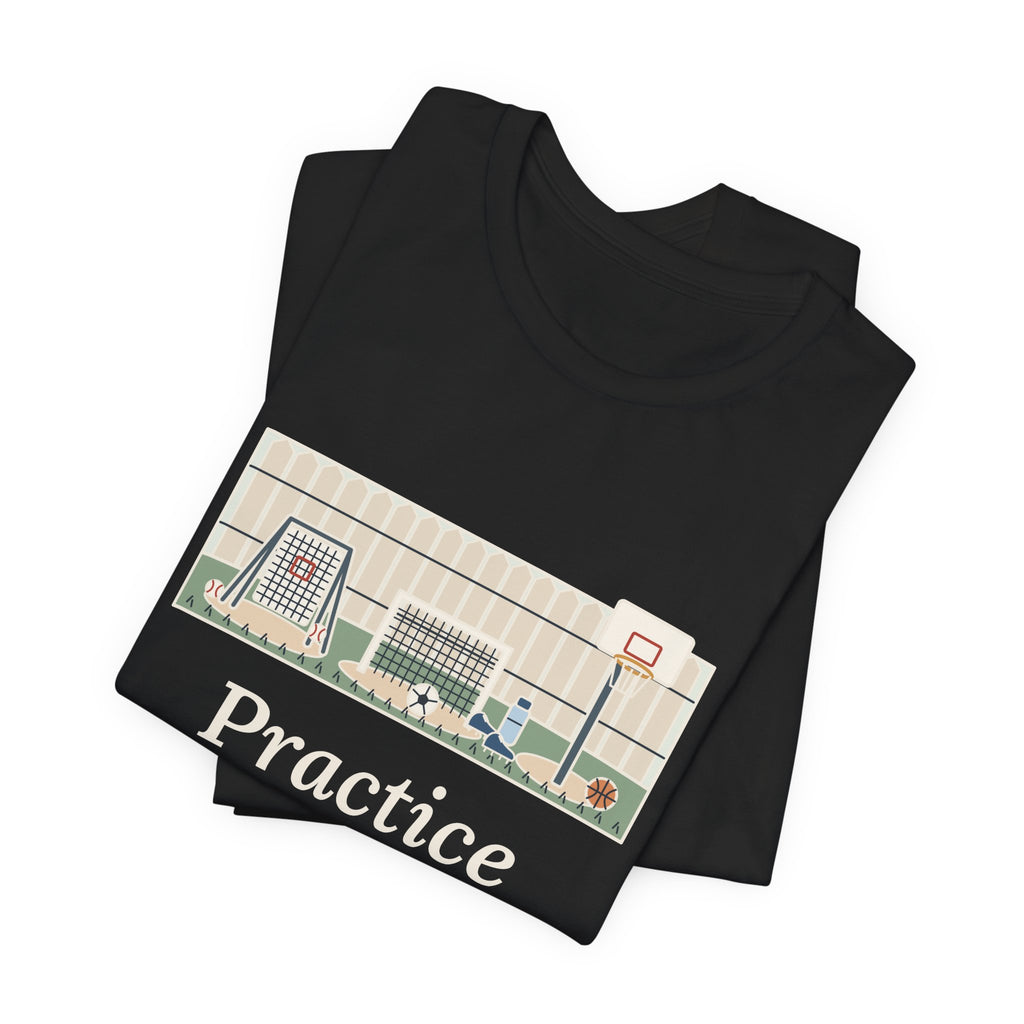 Practice Makes Perfect T-Shirt, Youth Sports Proverb Tee with Backyard Practice