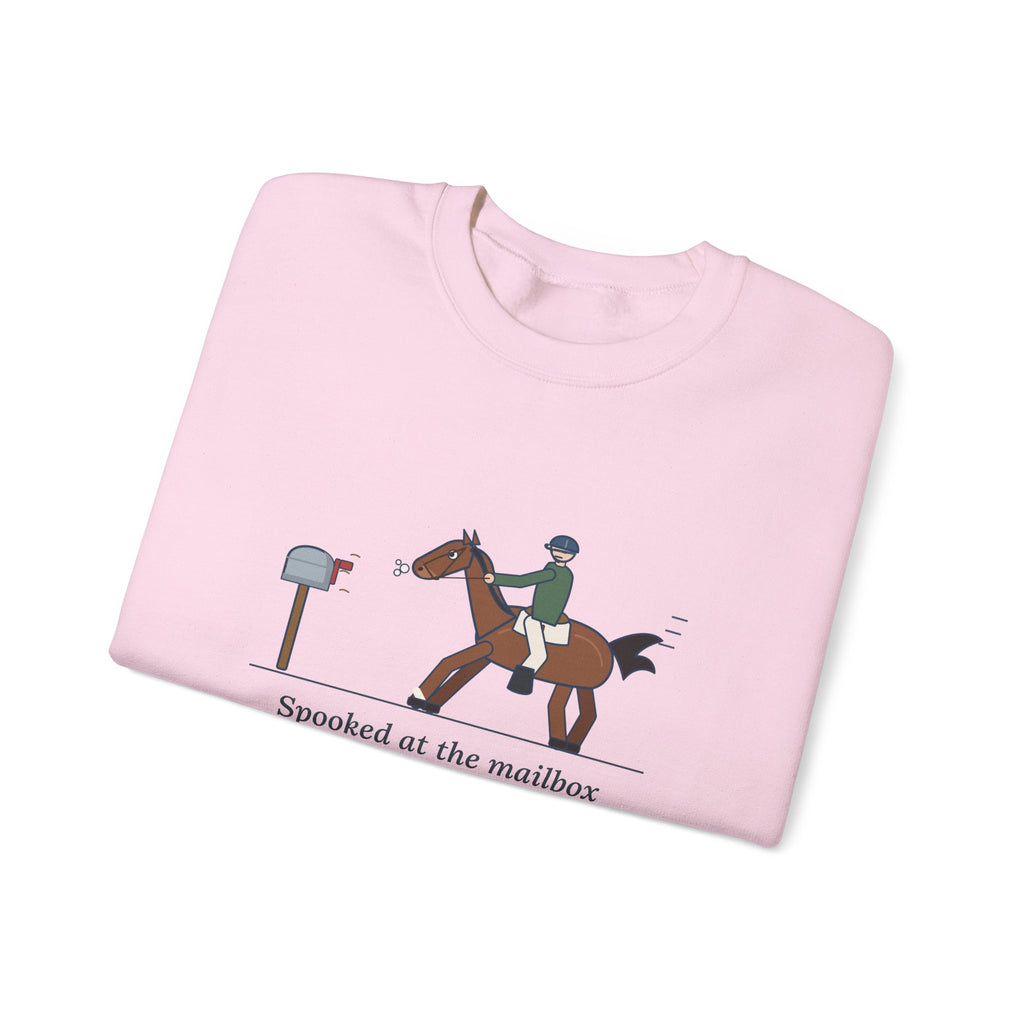 Horse Riders Crewneck Sweatshirt - Spooked at the Mailbox He Passes Daily